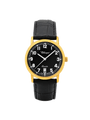 Case Gold Plated Stainless Steel Dial Black Dial White Arabic Leather Black
