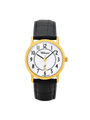 Case Gold Plated Stainless Steel Dial White Dial Black Arabic Leather Black