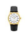 Case Gold Plated Stainless Steel Dial White Dial Black Roman Leather Black
