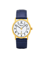 Case Gold Plated Stainless Steel Dial White Dial Black Arabic Leather Blue