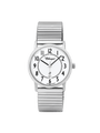 Case Rhodium Plated Stainless Steel Dial White Dial Black Arabic Flexi Band