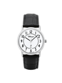 Case Rhodium Plated Stainless Steel Dial White Dial Black Arabic Leather Black