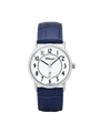 Case Rhodium Plated Stainless Steel Dial White Dial Black Arabic Leather Blue