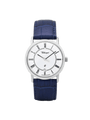 Case Rhodium Plated Stainless Steel Dial White Dial Black Roman Leather Blue