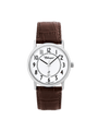 Case Rhodium Plated Stainless Steel Dial White Dial Black Arabic Leather Brown