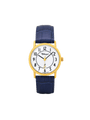 Case Gold Plated Stainless Steel Dial White Dial Black Arabic Leather Blue