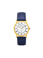 Case Gold Plated Stainless Steel Dial White Dial Black Roman Leather Blue