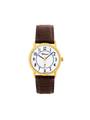 Case Gold Plated Stainless Steel Dial White Dial Black Arabic Leather Brown