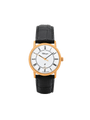 Case Rose Gold Plated Stainless Steel Dial White Dial Black Roman Leather Black