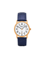 Case Rose Gold Plated Stainless Steel Dial White Dial Black Arabic Leather Blue