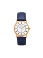 Case Rose Gold Plated Stainless Steel Dial White Dial Black Roman Leather Blue