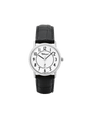 Case Rhodium Plated Stainless Steel Dial White Dial Black Arabic Leather Black