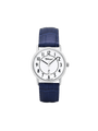 Case Rhodium Plated Stainless Steel Dial White Dial Black Arabic Leather Blue