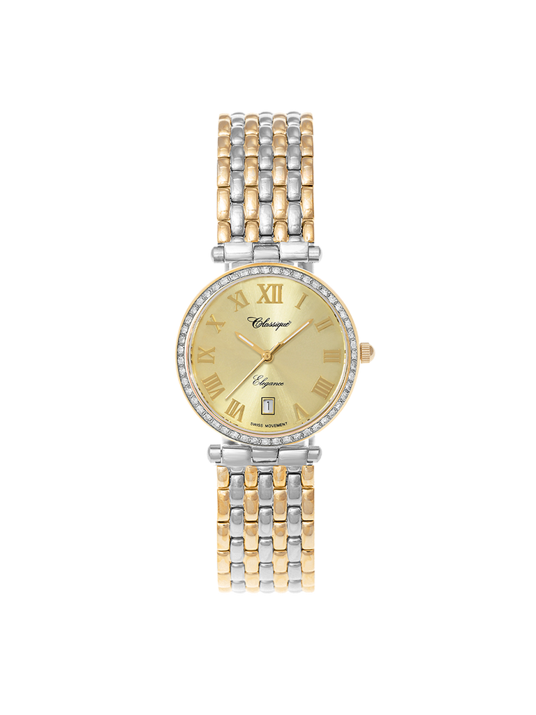 Case Two Tone Gold Plated Stainless Steel Dial Champagne Dial Champagne Roman Bracelet