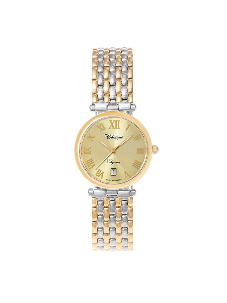 Case Two Tone Gold Plated Stainless Steel Dial Champagne Dial Champagne Roman Bracelet