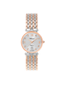 Case Two Tone Rose Gold Plated Stainless Steel Dial Silver Dial Square Stone Bracelet