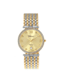 Case Two Tone Gold Plated Stainless Steel Dial Champagne Dial Square Stone Bracelet
