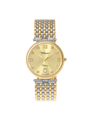 Case Two Tone Gold Plated Stainless Steel Dial Champagne Dial Square Stone Bracelet