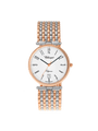 Case Two Tone Rose Gold Plated Stainless Steel Dial White Dial Black Arabic Bracelet