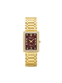 Case Gold Plated Stainless Steel Dial Brown Dial Square Stone Bracelet