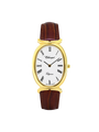 Case Gold Plated Stainless Steel Dial WHITE Dial Champagne Arabic Leather Brown