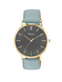 Case Gold Plated Stainless Steel Dial Grey Dial Baton Quick Release Leather Sky Blue