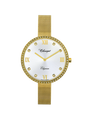 Case Gold Plated Stainless Steel Dial Silver Dial Square Stone Mesh Band