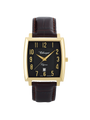 Case Gold Plated Stainless Steel Dial Black Dial Champagne Arabic Leather Brown