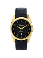 Case Gold Plated Stainless Steel Dial Black Dial Champagne Arabic Leather Black